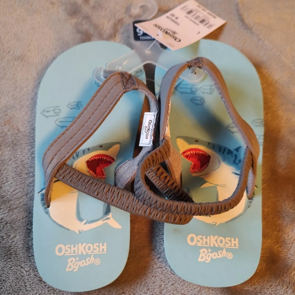 Oshkosh b'gosh Toddler Sandals, 9-10, Blue, Shark Theme, NWT Gray Elastic Strap